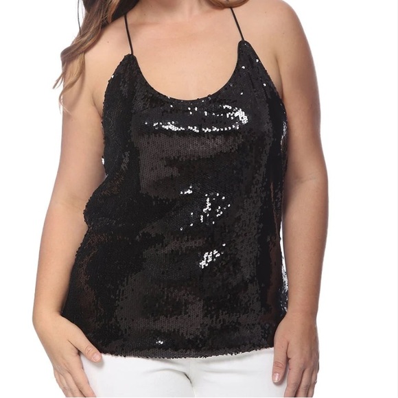 Anna-Kaci NWT Women's black sequined racerback camisole tank top - Picture 1 of 7